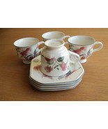 Set of 4 Mikasa #F3003 Silk Flowers White Pink Green  Tea Coffee Cups &amp; ... - $460.80 MXN