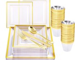 150 Pieces Gold Plastic Square Plates, Clear Square Plastic Plates With ... - $67.99