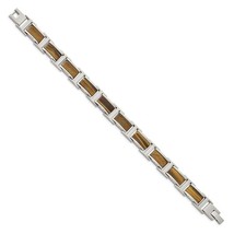 Men&#39;s Stainless Steel &amp; Tiger&#39;s Eye Link Bracelet - £125.80 GBP