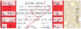 Alvin Lee Ten Years After Ticket Stub September 11 1983 Hallandale FL - £19.45 GBP