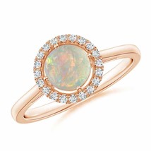 ANGARA Floating Round Opal Ring with Diamond Halo for Women in 14K Solid Gold - £642.34 GBP