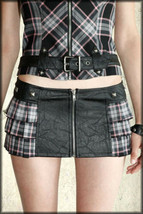 Lip Service Plaid Paradox Metal Stud Womens Zip Front Mini Skirt Black Pink NEW - £33.19 GBP