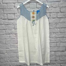 Vintage Reigning Beauty Nightgown Size M Gingham Blue White Cottage Slee... - $29.65
