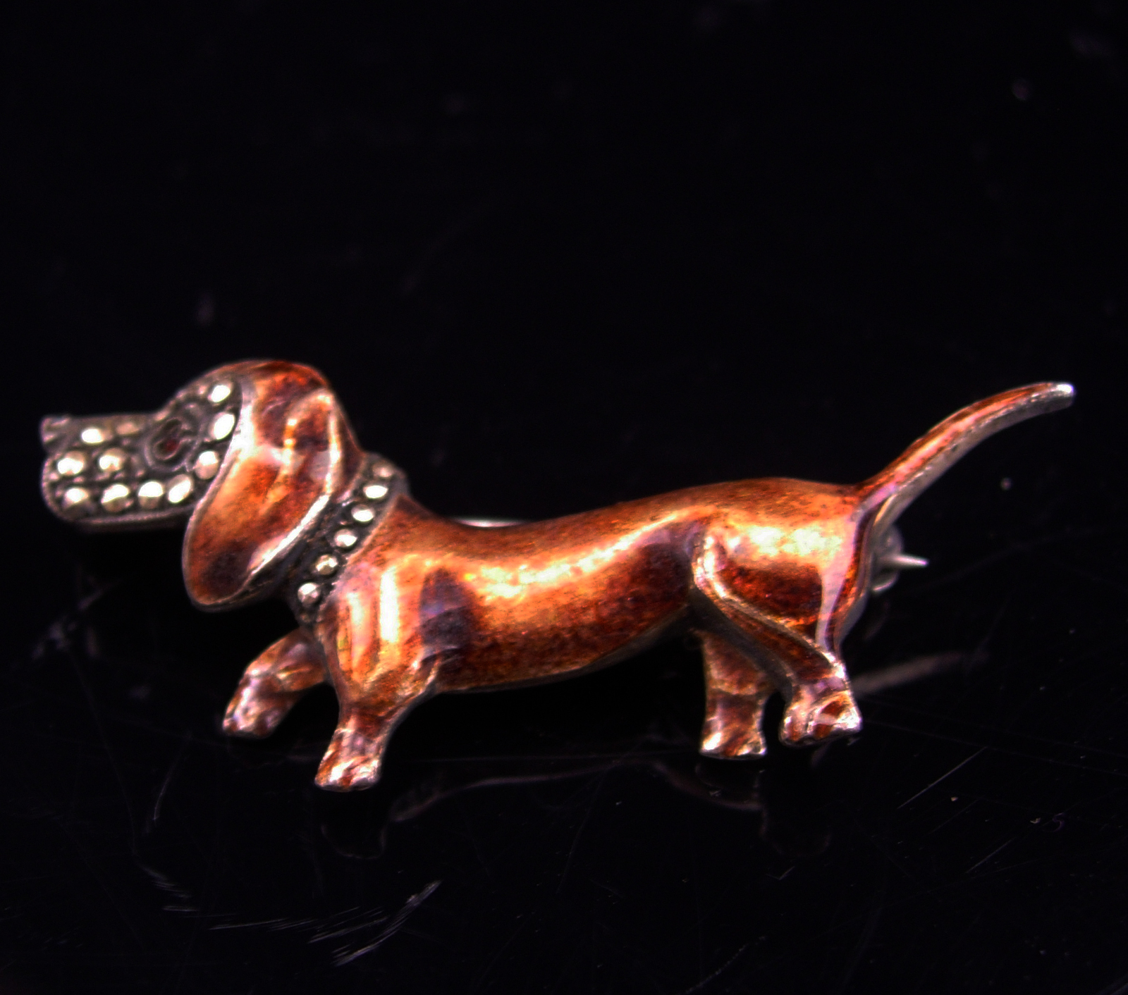 Primary image for Vintage dog brooch /  Marcasite Dachshund / Alice Caviness / dog pin / Hallmark 