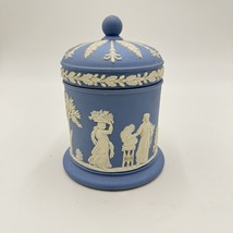 Wedgwood Jasperware Blue England Round LIDDED Trinket Box OLYMPUS TOBACC... - $76.50