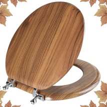 Angol Shiold Round, Natural, Molded Wood Toilet Seat With Zinc Alloy Hinges, - £42.57 GBP