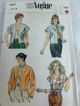 Vintage  VOGUE Jackets cover ups Pattern 8047 Size 8 UNCUT - $14.84