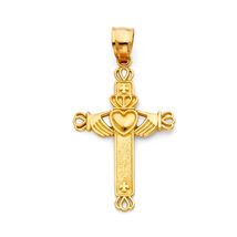 14K Yellow Gold Claddagh Cross Pendant - £136.62 GBP