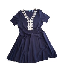 Draper James Navy Blue Crochet Daisy Short Sleeve Mini Sweater Dress Womens XL - £28.52 GBP