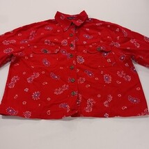 Boston Proper Women's Red Paisley Button Front Denim Jacket Pockets Chest 44 image 13