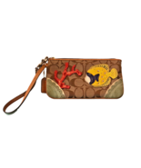 Coach Wristlet Fish &amp; Coral Limited Edition Signature Brown Taupe Tan Zi... - £73.09 GBP