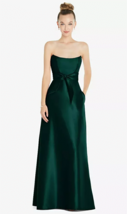 Alfred Sung 828..Strapless Satin Gown with Mini Sash...Evergreen...Size 10..NWT - £63.50 GBP