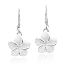 Tropical Satin Shine Hawaiian Plumeria Flower Sterling Silver Dangle Earrings - £12.91 GBP