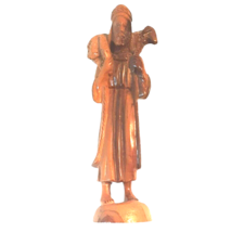 1985 Carved Shepherd Figurine Statue Olive Wood 9.5” Vintage Israel Lamb - £29.35 GBP