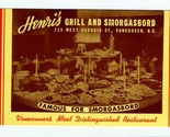 Henri&#39;s Grill and Smorgasbord Postcard Vancouver British Columbia  - $11.88