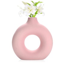 Donut Vase|Circle Hollow Vase|Modern Matte Ceramic Vase For Entryway Living Room - £23.90 GBP