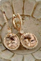 6.20 Ct Oval Cut Morganite Diamond Drop &amp; Dangle Earring In 14K Rose Gold Over - £90.36 GBP