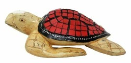 Balinese Wood Handicrafts Ocean Turtle With Painted Glass Shell Figurine 10&quot;L - £27.67 GBP