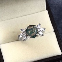 Natural Moss Agate Handmade Ring 14k White Gold Bridal Engagement Wedding Ring - £777.77 GBP