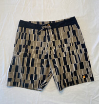 Quiksilver Board Shorts Mens 38 Black Khaki Geometric Squares Pocket Dra... - £12.19 GBP