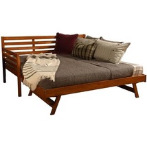 Solid Wood Day Bed Frame with Pull-out Pop Up Trundle Bed in Medium Brown - $18,489.26 MXN