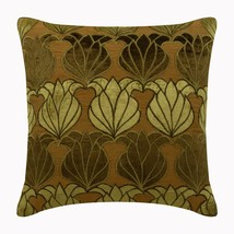 Velvet Applique 16&quot;x16&quot; Silk White Pillows Cover, Green Lotus - £24.81 GBP+