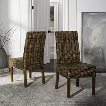 Safavieh Home Collection Aubrey Walnut Wicker Side Chair, Set of 2 - £286.90 GBP