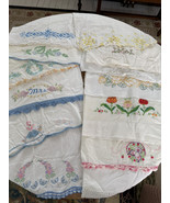 13 Mismatched Vintage Hand Embroidered Pillow Cases - £47.17 GBP