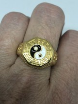Vintage Ying Yang Men&#39;s Ring Golden Stainless Steel Size 8 - £26.89 GBP