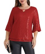 Hanna Nikole Womens Sparkle Sequin Top Cap Sleeve Red Size 20Plus - $541.00 MXN