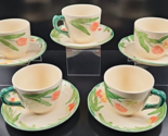 5 Franciscan Tulip Cups Saucers Set Vintage Red Yellow Floral Dishes Eng... - £44.99 GBP