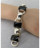 Mexico Chunky Sterling Silver Bracelet Black Onyx Chunky Link 7.25&quot; Vintage - $2,257.82 MXN