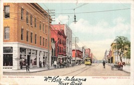 Tampa Florida~Franklin STREET-STOREFRONTS-TROLLEY~1906 Postcard - £7.96 GBP