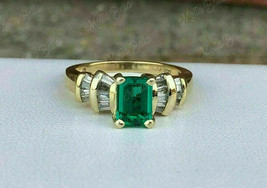 2.00Ct Emerald Cut Green Emerald Diamond Engagement Ring 14K Yellow Gold Finish - £73.95 GBP