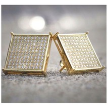 Men&#39;s 14k Yellow Gold Plated Silver Square Round Cut Clear CZ Earrings S... - £42.63 GBP