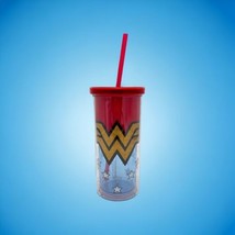 Silver Buffalo Wonder Woman Travel Tumbler w/Straw Screw Lid Plastic Col... - $19.00