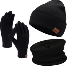 Winter Beanie Hat Scarf Touchscreen Gloves Set for Men and Women - £25.30 GBP
