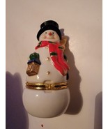 Vintage Christmas Ceramic Hinged Snowman Trinket Jar Pill Ring Box Decor... - £18.90 GBP
