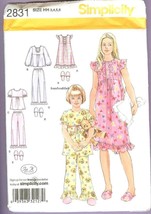 Simplicity 2831 Child's & Girls' Sleepwear Nightgown, Pajamas & Slippers 3,4,5,6 - £5.86 GBP