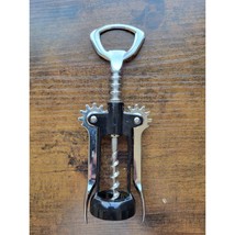 Black/Silver Corkscrew Wine Bottle Opener w/Fins - Push Down - Used - Italy - £9.13 GBP