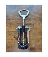 Black/Silver Corkscrew Wine Bottle Opener w/Fins - Push Down - Used - Italy - $16.16 CAD