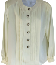 Vintage Pearl Button Down Pleated Blouse Cream 80s Classic Silhouette Sz. 14P image 13