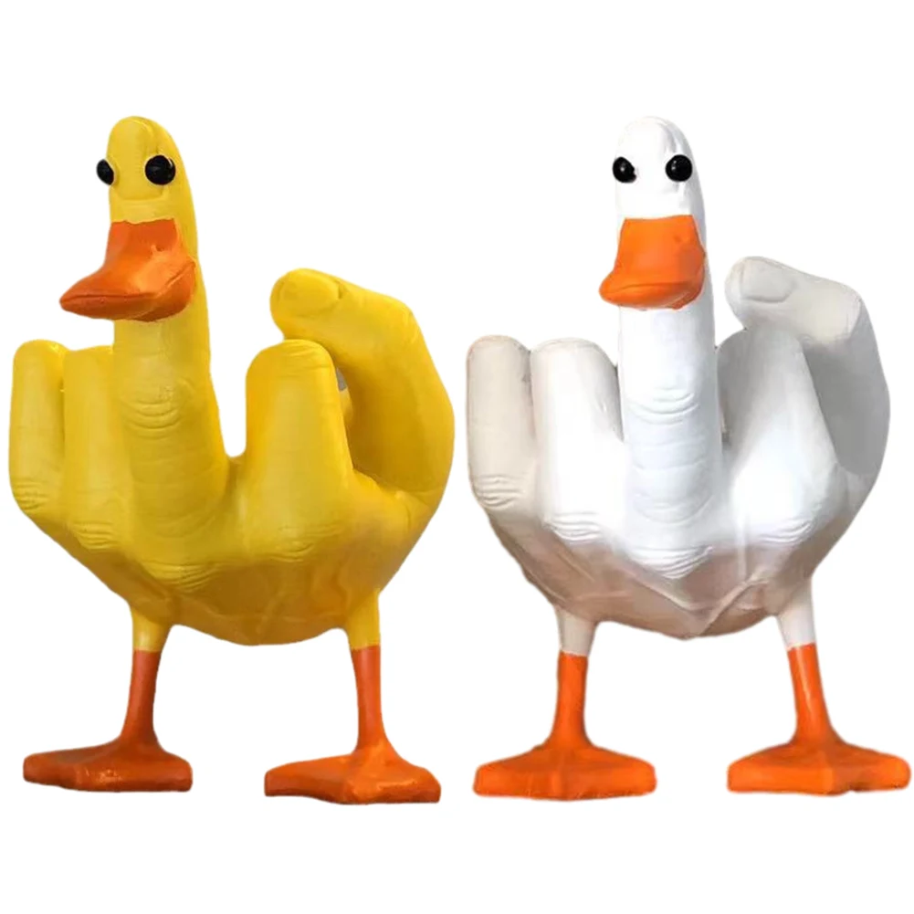 Middle Finger Small Duck Sculpture Funny Tabletop Duck Ornament Resin Cr... - $23.82