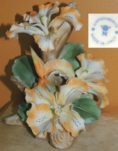 Capodimonte 6.25&quot; Orchid Italy Porcelain Floral Flower orange white lily... - $80.99