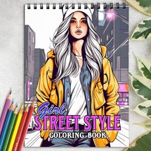 Girl Street Style Spiral-Bound Coloring Book for Stress Relief and Relaxation - £17.52 GBP