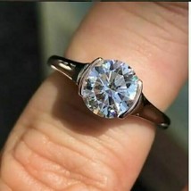 Half Bezel Set 1.80Ct Simulated Diamond Engagement Ring 14K White Gold Size 5.5 - $254.13