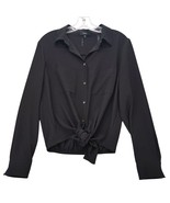 Theory Black Summer Crepe Tie Front Button Down Shirt Blouse Sz M - $64.35