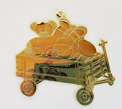 1999 Teddy Bear In wagon etched brass Christmas Ornament - $7.00