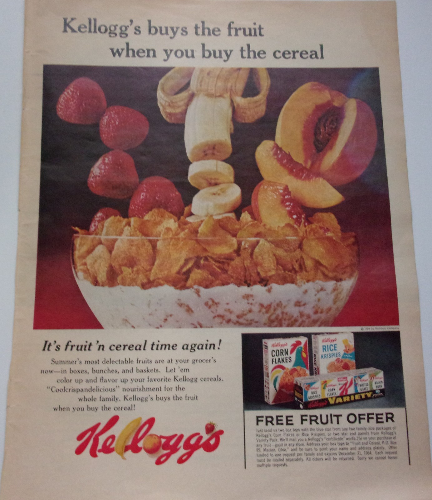 Kellogg’s Free Fruit Offer Magazine Print Ad 1964 - $7.99