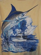 Vintage GUY HARVEY Marlin Fishing Image Adult Size S Yellow Short Sleeve Pocket  - £7.16 GBP